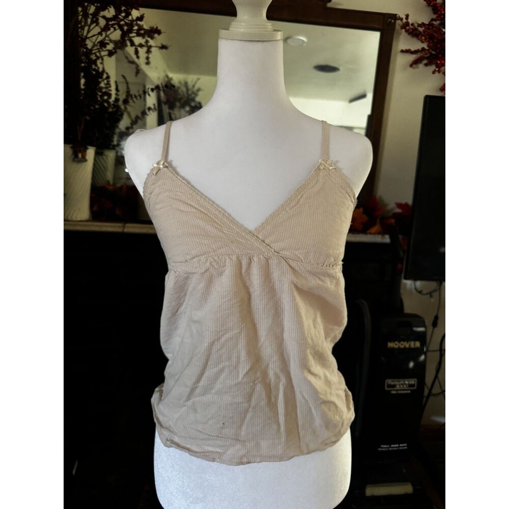 Brandy Melville Cream Pinstripe Cami Top Wrap Front Tie Back Bow Y2K Babydoll